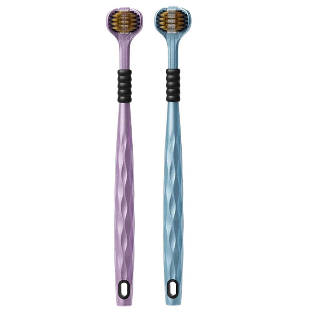 3 Sided Toothbrush, 2PCS Three-Side Cleaning Toothbrush, Multi Angle Deeply Cleaning Soft Toothbrushs for Adults & Kids, Ultra Soft Bristles Clean Teeth Toothbrushs Gum Care (Random Colors)