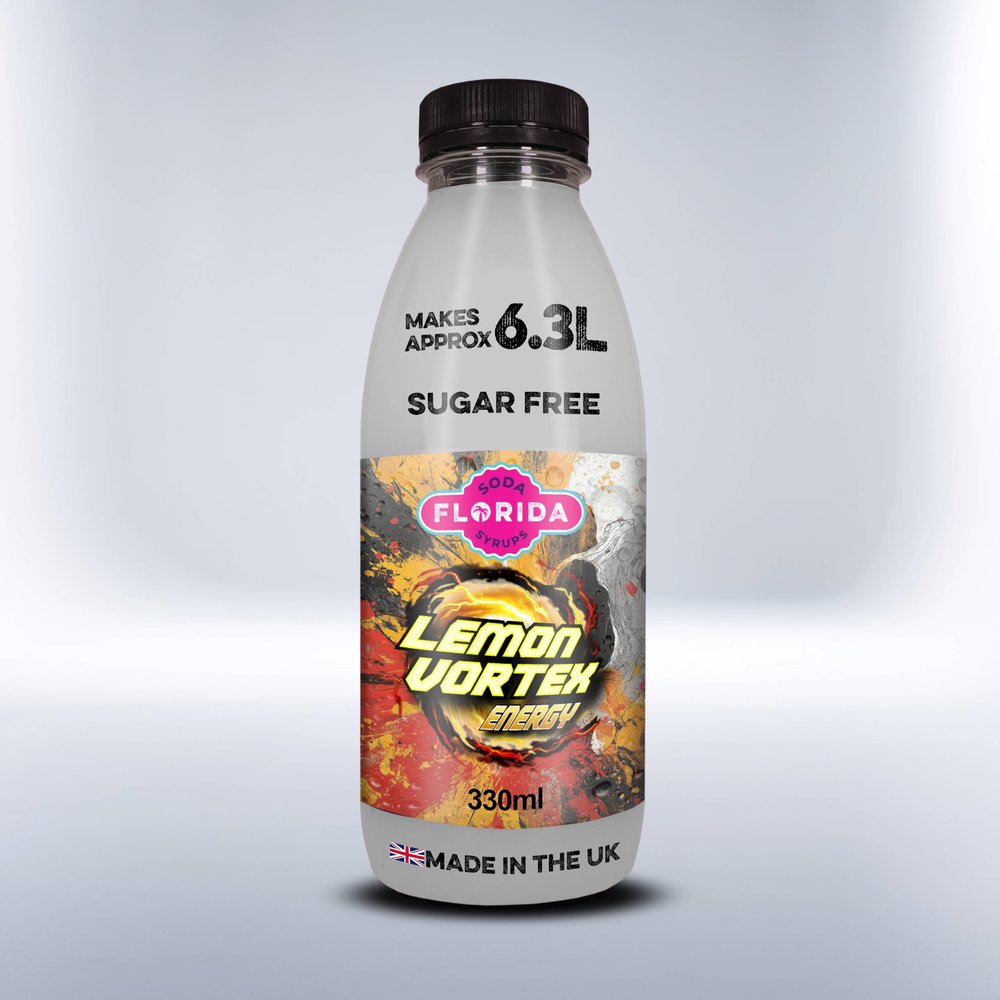 Florida Soda Energy Syrup Compatible with SodaStream - 330ml Lemon Vortex Energy Concentrates, Flavourings For Fizzy Drinks (330ml, Lemon Vortex Sugar Free Syrup Compatible with SodaStream)
