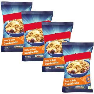 Ready to Bake Crumble Mix, 400g X 4 Pack, Sweet Oat Topping for Fruit Desserts, Vegetarian