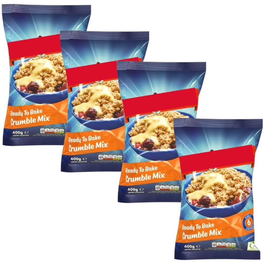 Ready to Bake Crumble Mix, 400g X 4 Pack, Sweet Oat Topping for Fruit Desserts, Vegetarian