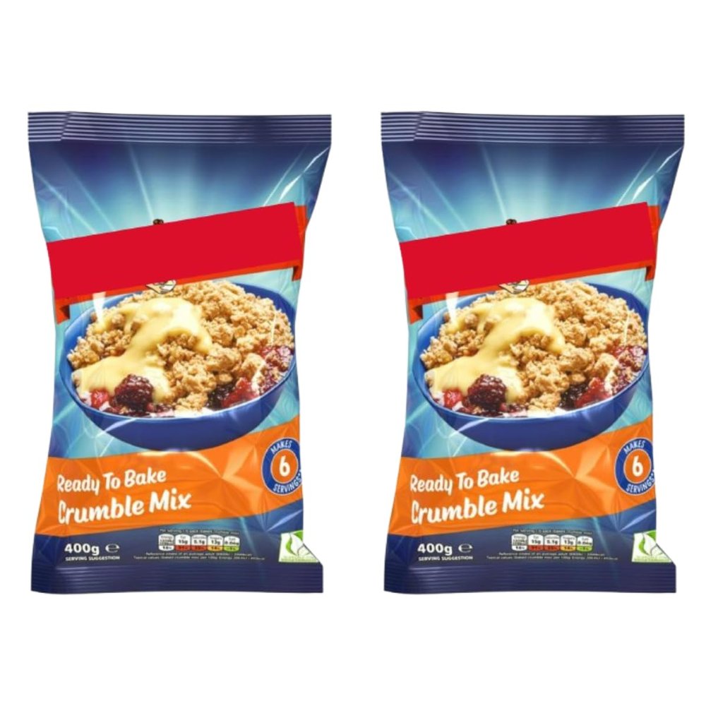 Ready to Bake Crumble Mix, 400g, Pack Of 2, Sweet Oat Topping for Fruit Desserts, Vegetarian