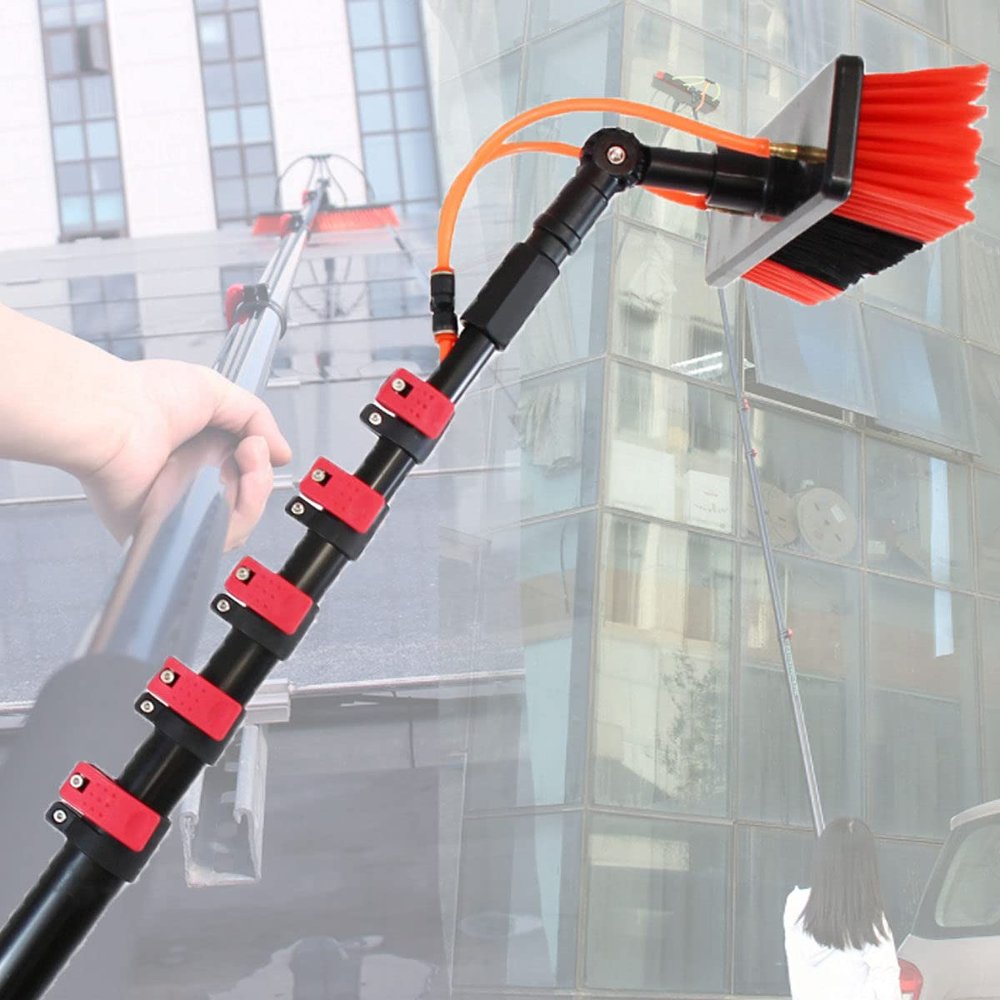 Window Cleaning Brush Water Fed Pole Kit Solar Panel Cleaning Equipment Tool Photovoltaic Module Cleaning Tool the Length of the Telescopic Rod Can Be Adjusted Freely,18FT/5.4M