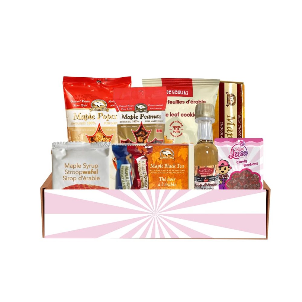 Canadian Maple Treats Box 10 Count True North Snack Box Assorted Maple Cookies, Chocolates, Candy & Syrup Authentic Canadian Gift Set by Lecsa Specialty Snacks
