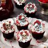 Gyufise 54Pcs Edible Skull Cupcake Toppers Wafer Paper Halloween Skull Cupcake Toppers Roses Skeleton Cupcake Picks for Halloween Eve Theme Party Birthday Baby Shower Decor Supplies Red view 4