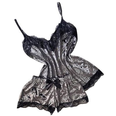 Sexy Nurse Outfit Lingerie, Plus Size See Through Babydoll Lace Babydoll Sexy Lace Bodysuit for Women One Piece Naughty Lingerie Velvet Bow Tops Shorts Women Sleepwear Pajamas V-Neck Camisole Grey
