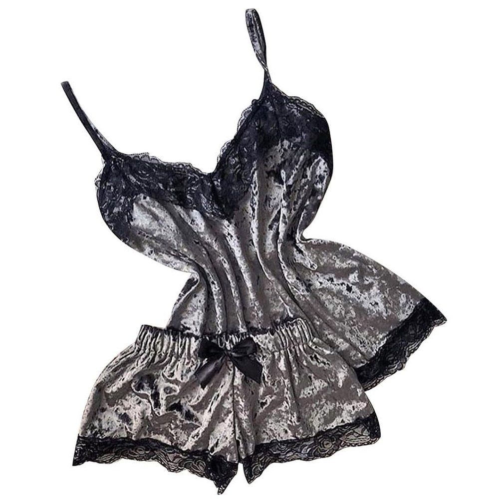 Sexy Nurse Outfit Lingerie, Plus Size See Through Babydoll Lace Babydoll Sexy Lace Bodysuit for Women One Piece Naughty Lingerie Velvet Bow Tops Shorts Women Sleepwear Pajamas V-Neck Camisole Grey