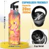 EtherSpher Dancing Flamingos Orange Summer Lightweight Kids Water Bottle with Straw Lid Double-Wall Insulation for School Boys Girls view 2