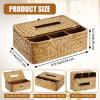 AceOrbit Rectangular Tissue Box Cover with Storage Compartments 9.4 6.7 3.2 Inches Rattan Multi-Compartment Decorative Tissue Box or Home Bathroom Living Room Table Desk Office view 2
