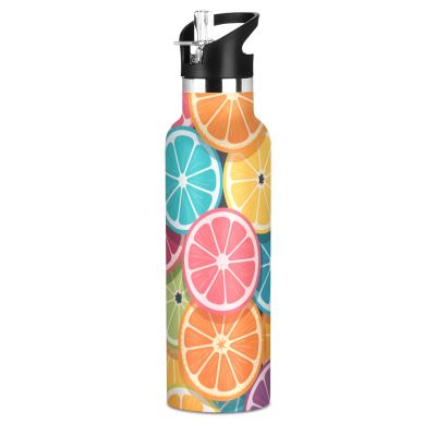 EtherSpher Colorful Cartoon Orange Fruits Leak Proof & BPA Free Sport Insulated Water Bottle with Handle Double Wall Vacuum for Water, Milk, Juice, School, Camp, Sport