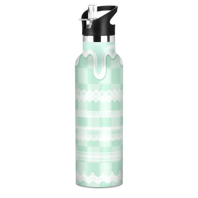 EtherSpher Green Lolita Lace Plaid BPA-Free Leak Proof Reusable Water Bottles with Leak Proof Spout Lid Keeps Hot and Cold for Travel, Camping, Sports