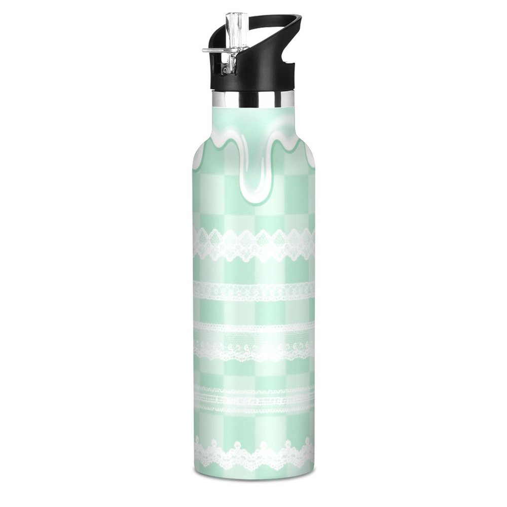 EtherSpher Green Lolita Lace Plaid BPA-Free Leak Proof Reusable Water Bottles with Leak Proof Spout Lid Keeps Hot and Cold for Travel, Camping, Sports