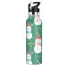 EtherSpher Merry Christmas Snowman Star Green BPA-Free Leak Proof Kids Water Bottle with Straw Double-Wall Insulation for Sport Gym Outdoor Travel School view 1