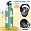 EtherSpher Merry Christmas Snowman Star Green BPA-Free Leak Proof Kids Water Bottle with Straw Double-Wall Insulation for Sport Gym Outdoor Travel School view 2