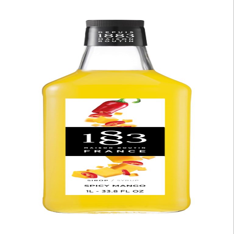 1883 - Maison Routin Premium Spicy Mango Syrup, Natural Fruit Syrup, Absolute for Cocktails and Mocktails, Iced Teas, Desserts and More, No Preservatives 1L Glass Bottle