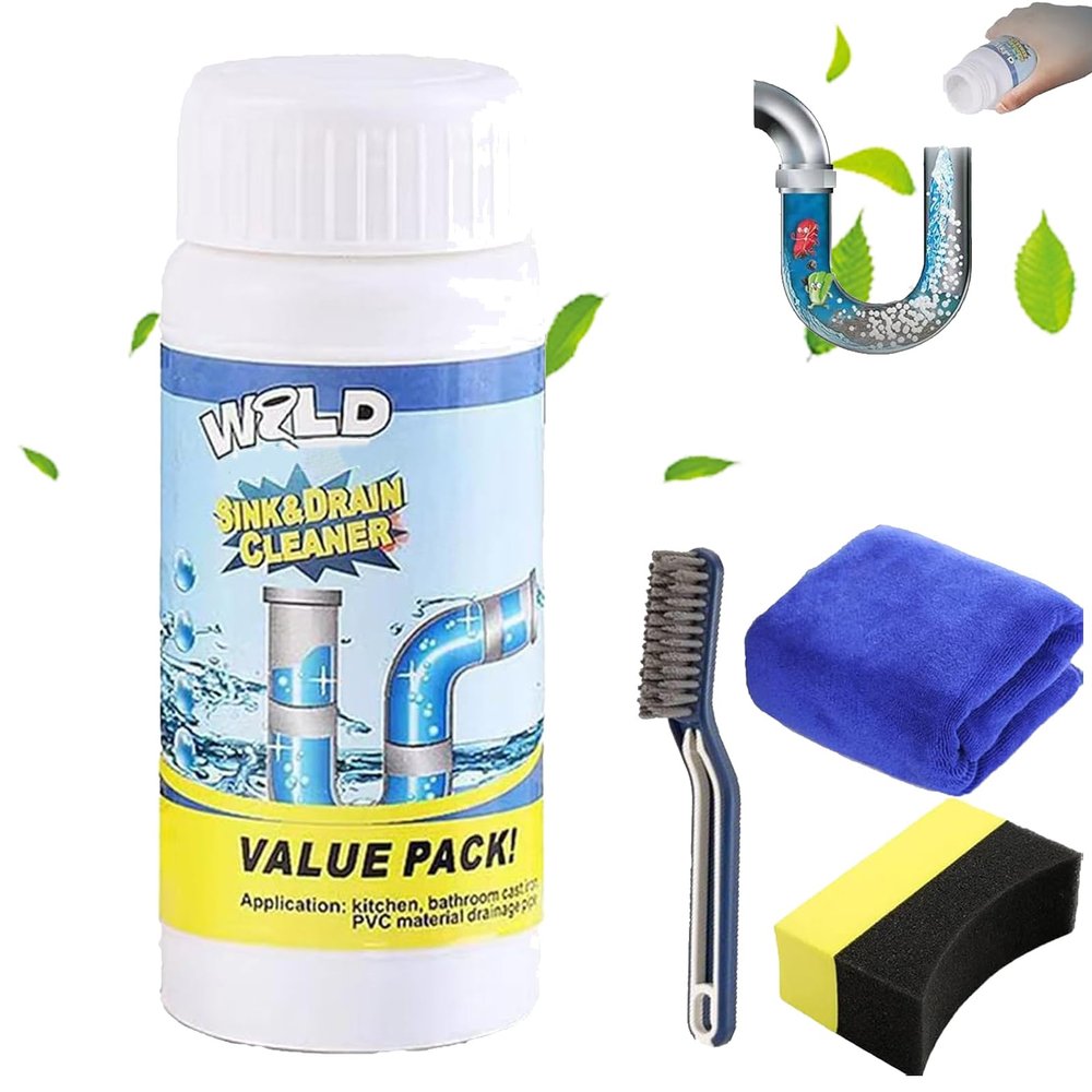 Sink and Drain Cleaner, Wild S-ink and D-rain Cleaner, Powerful S-ink Foaming Sink and Dr-ain Clean-er, Drain Foam Clean-er, Bathroom D-rain Unblocker, for Kitchen Bathroom Toilet Shower (1 Pcs-110g)