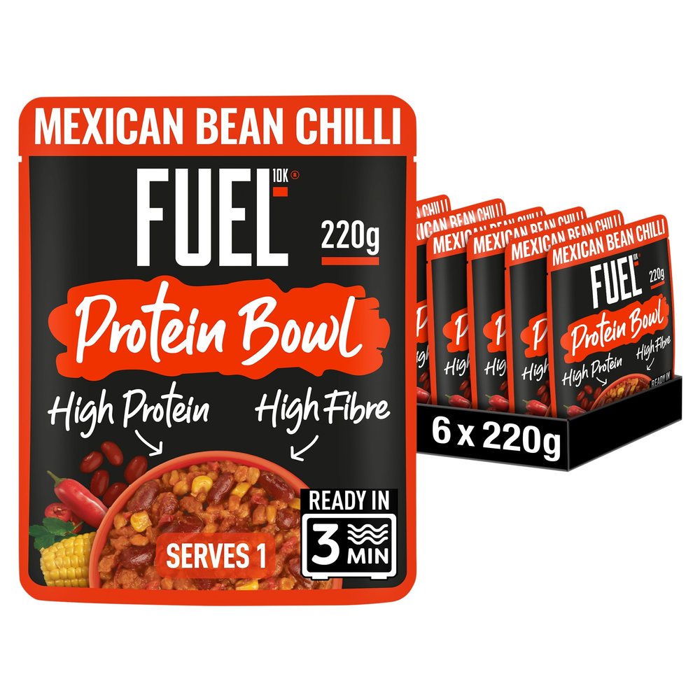 FUEL10K Mexican Bean Chilli Protein Bowl Ready Meal, 220 g (6-Pack)