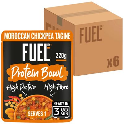 FUEL10K Moroccan Chickpea Tagine Protein Bowl Ready Meal, 220 g (6-Pack)