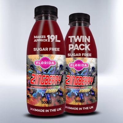 Florida Soda Energy Syrup Compatible with SodaStream - 330ml, 500 ml & 1000ml Lemon Vortex Energy Concentrates, Flavourings For Fizzy Drinks (2 x 500ml, Zingberry Sugar Free)