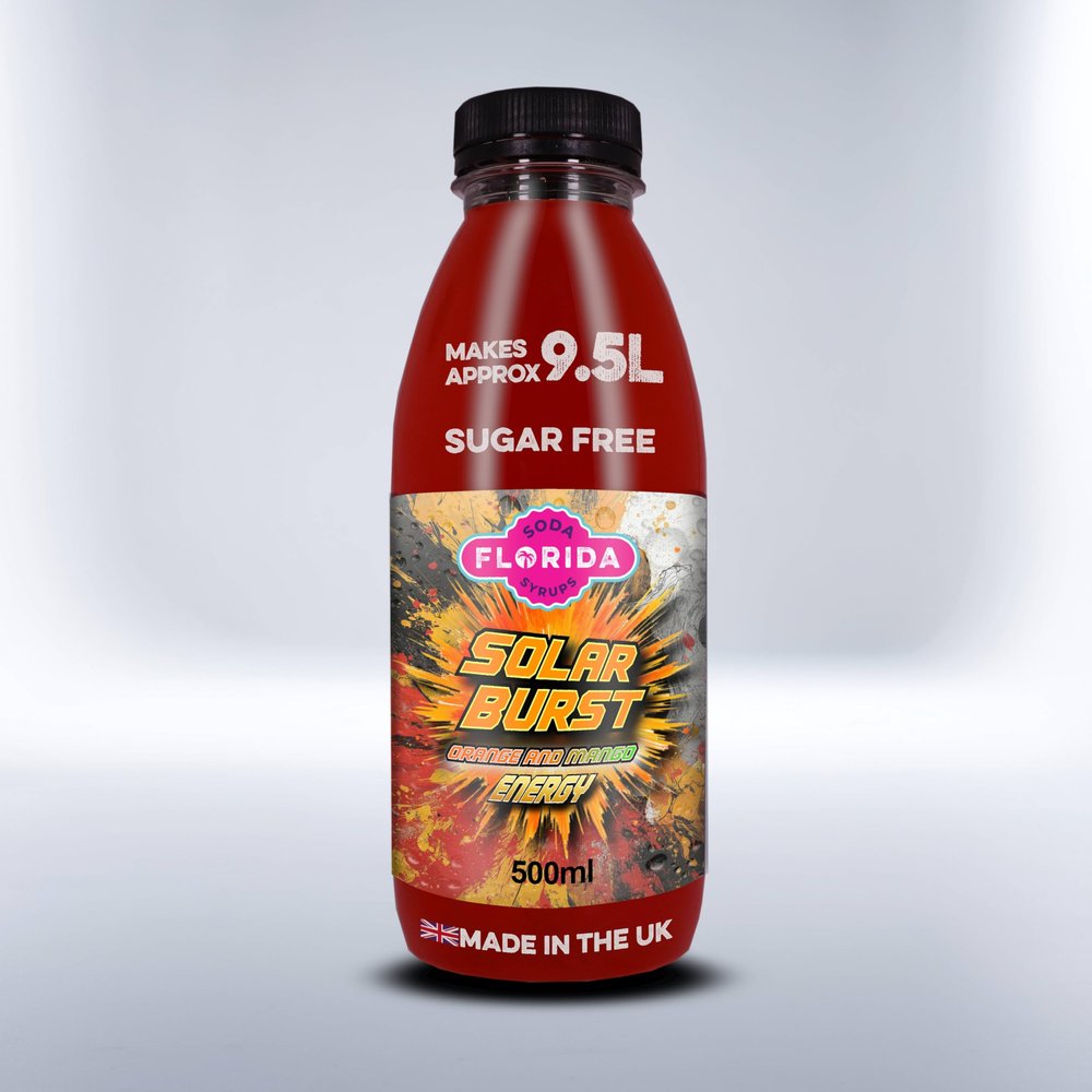 Florida Soda Energy Syrup Compatible with SodaStream - 330ml, 500 ml & 1000ml Lemon Vortex Energy Concentrates, Flavourings For Fizzy Drinks (500ml, Solar Burst Sugar Free)