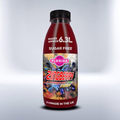 Florida Soda Energy Syrup Compatible with SodaStream - 330ml, 500 ml & 1000ml Lemon Vortex Energy Concentrates, Flavourings For Fizzy Drinks (330ml, Zingberry Sugar Free)