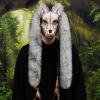 Asukohu Furry Wolf Mask Faux Fur Vikinges Foxes Wendigo Headpiece for Halloween Werewolf Costume Barbararian Cosplay Party Furry Wolf, black, One Size view 4