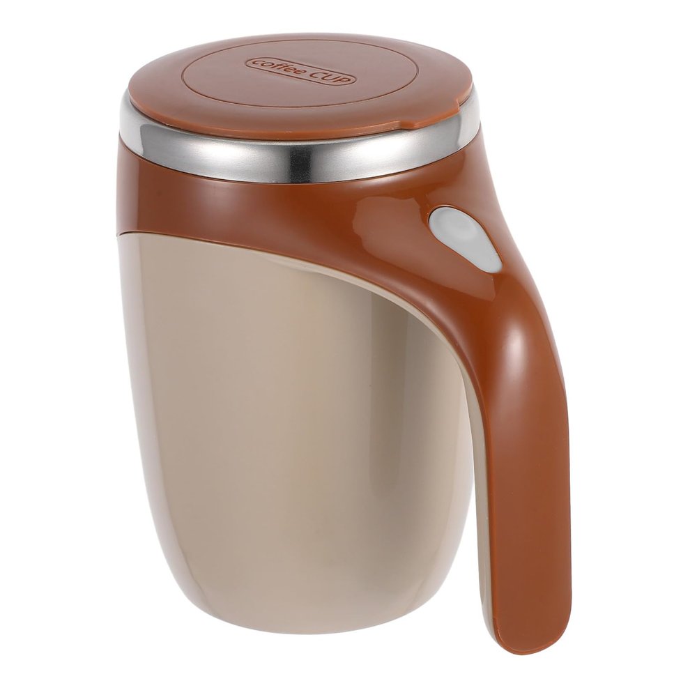 Alipis Automatic Stirring Mug Stainless Steel Portable Mixing Cup with Secure Lid Spillproof Design Brown Plastic for Protein Shakes and Powder Home Office Use
