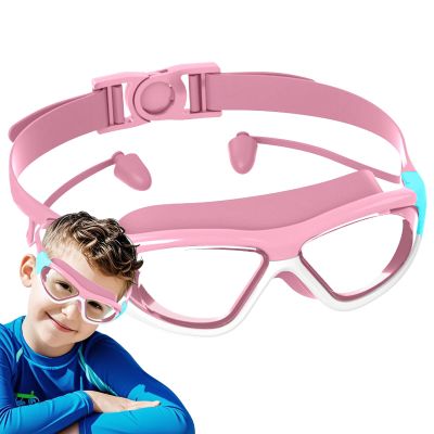 Kids Pool Goggles, Child Swimming Goggles with Earplugs, Large Frame UV-proof Non-slip Leak-proof Anti-fog Waterproof for 2-14 Years Old Youth Boy Girl Snorkeling Diving Indoor
