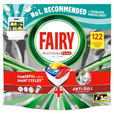 Fairy Platinum Plus All-in-One Dishwasher Capsules, Lemon, 122 Count