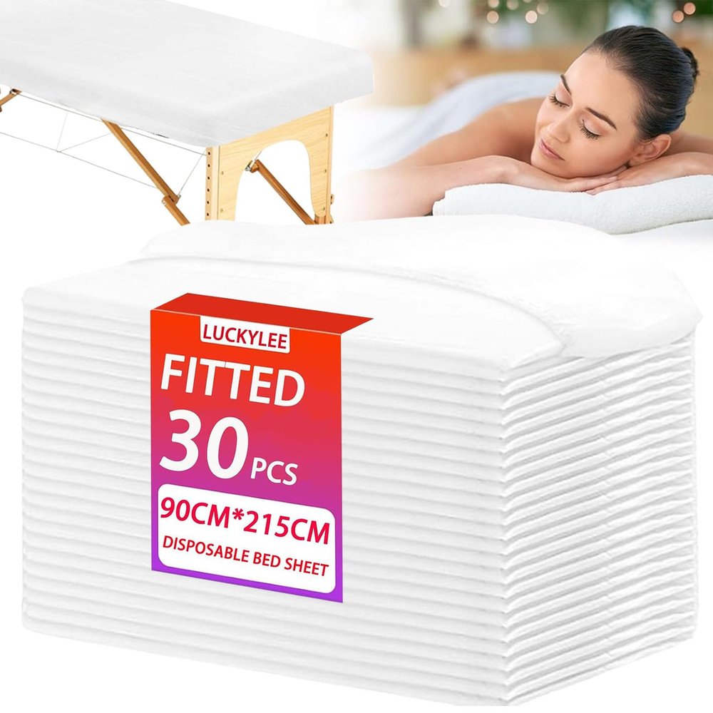 30PCS Disposable Fitted Massage Table Sheets, Elastic Spa Bed Covers, Breathable Non Woven Fabric Massage Table Protector for Tattoo, Hotel, Beauty Salon, Facial, Esthetician, 35" x 86"