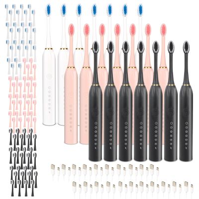 21 Pack Adult Electric Toothbrush Rechargeable Sonic Electric Toothbrush with 4 Brush Heads 6 Modes Timer Function IPX7 Waterproof 3 Colors