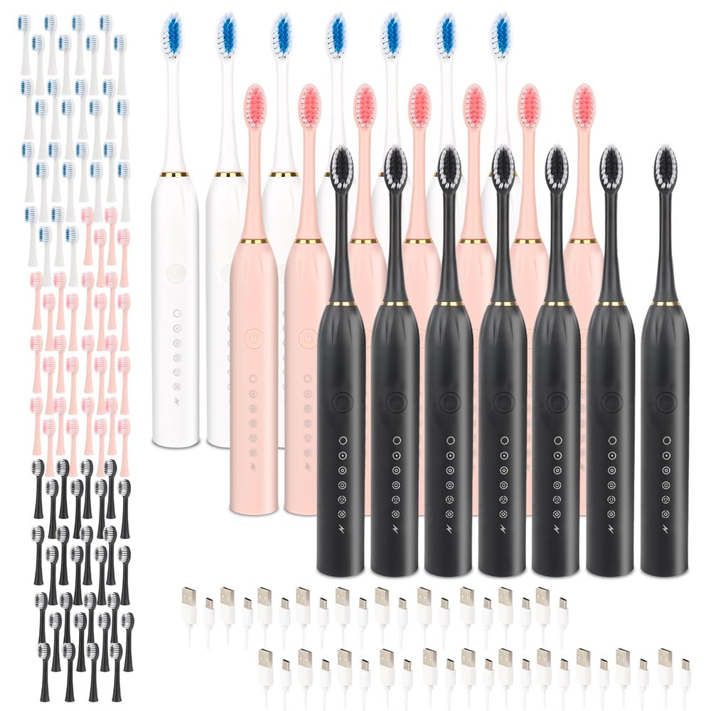 21 Pack Adult Electric Toothbrush Rechargeable Sonic Electric Toothbrush with 4 Brush Heads 6 Modes Timer Function IPX7 Waterproof 3 Colors