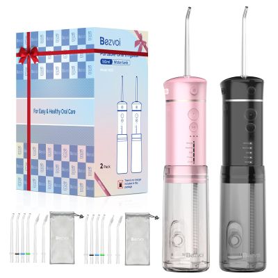 Bezvoi 2pcs Travel Oral Irrigator Wireless Teeth Cleaning: Oral Irrigator with 5 Modes, 180 ml Water Tank IPX7 Waterproof Electric Teeth Cleaner, Water Dental Floss with 6 Tips for Cleaning Travel