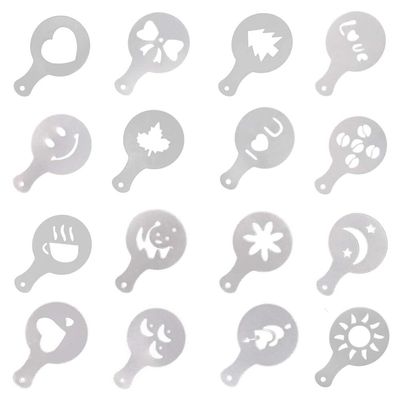 Set of 16 Barista Cappuccino Chocolate Stencil Templates for Coffee Latte Duster