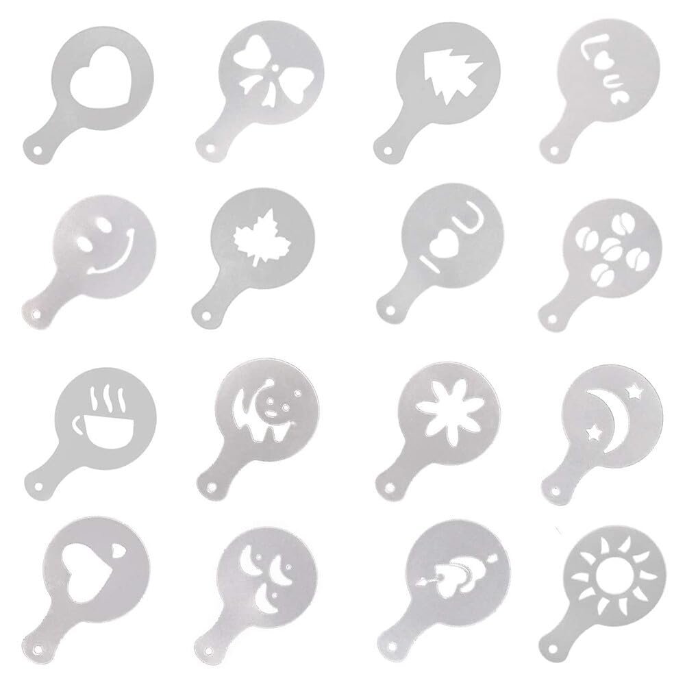 Set of 16 Barista Cappuccino Chocolate Stencil Templates for Coffee Latte Duster