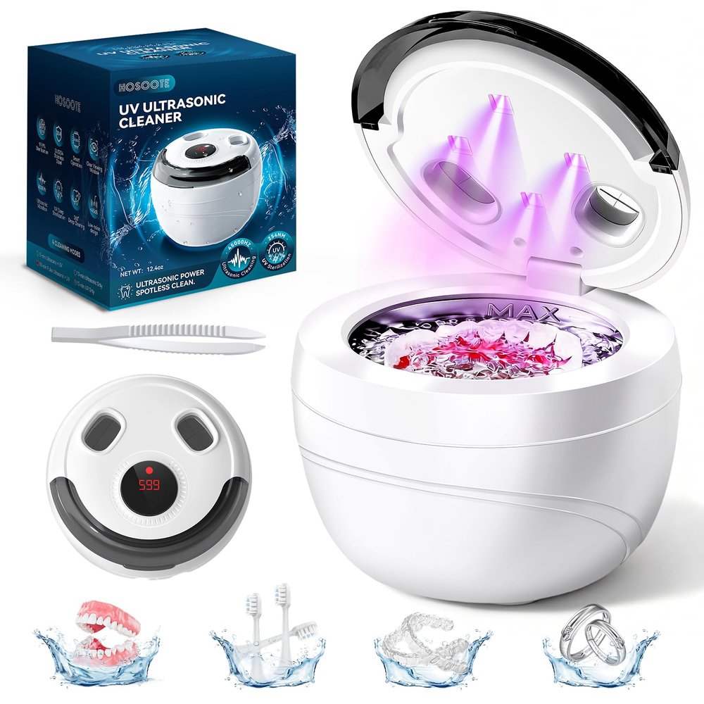 Hosoote Dental Ultrasonic Retainer Cleaner Machine - Dental Cleaning Pod for Denture, Mouth Guard, Aligner, Night Guard