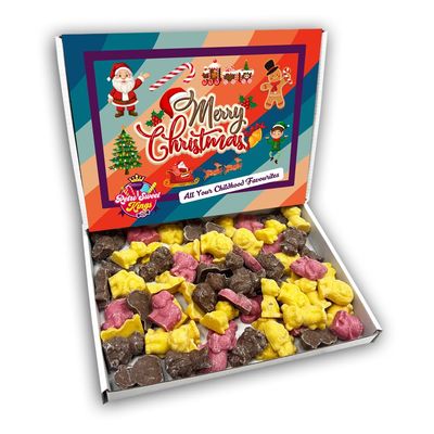 Chocolate Animals Merry Christmas Sweets Gift Box Hamper (RETRO CHRISTMAS FRONT)