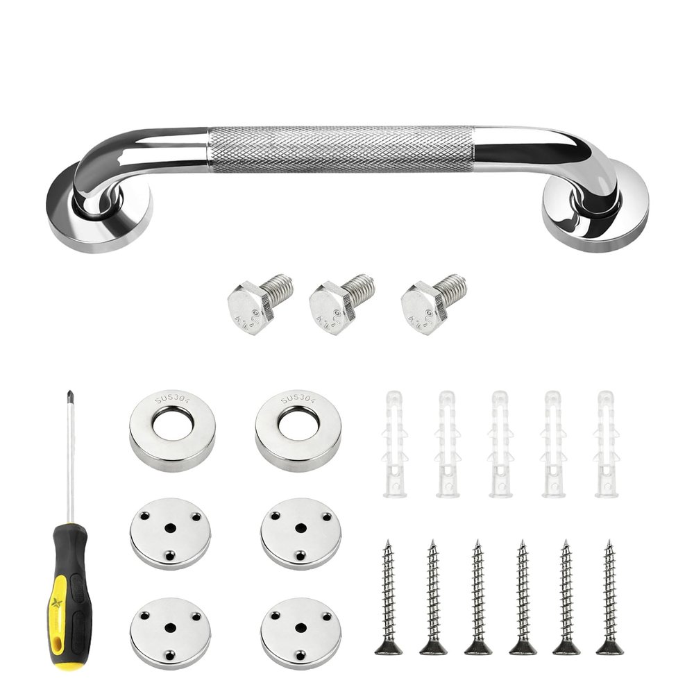 12 Inch Grab Rails for Bathroom, 304 Stainless Steel Non-Slip Grab Rail, Shower Grab Rail with Screwdriver Tools for Disabled Elderly Children Indoor Outdoor