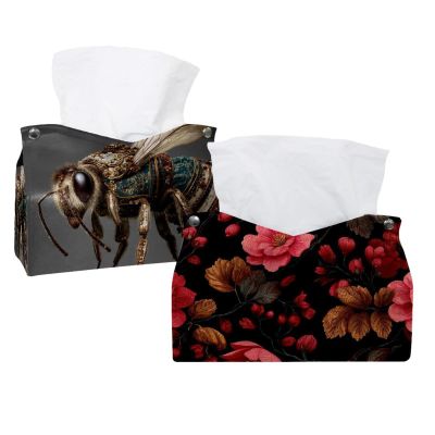 2 pack Textured Floral Vector Pattern (3) Tissue Box Cover, Decorative Tissue Box Dispenser for Bathroom, Parlors, Office, Bedroom Dresser, Vanity Countertop, Nightstand, Car, and Desk