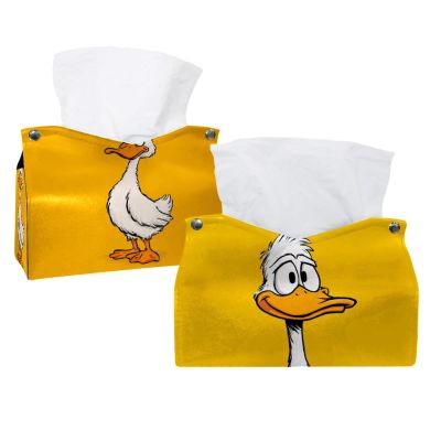 2 pack Cartoon Duck, Yellow White (2) Tissue Box Cover Leather Facial Tissue Dispenser Box Holder for Dresser Bathroom Decorative