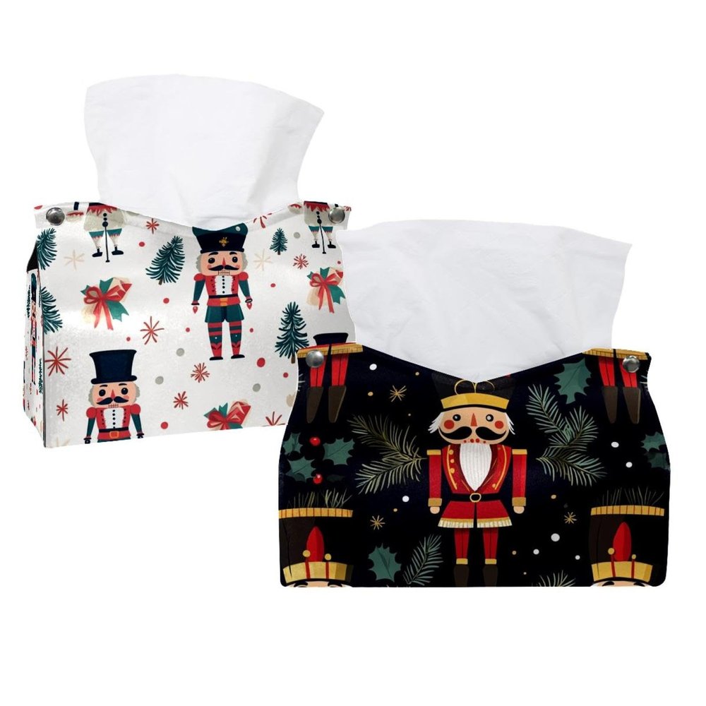 2 pack Cute Nutcracker Tissue Box Cover, Decorative Tissue Box Dispenser for Bathroom, Parlors, Office, Bedroom Dresser, Vanity Countertop, Nightstand, Car, and Desk