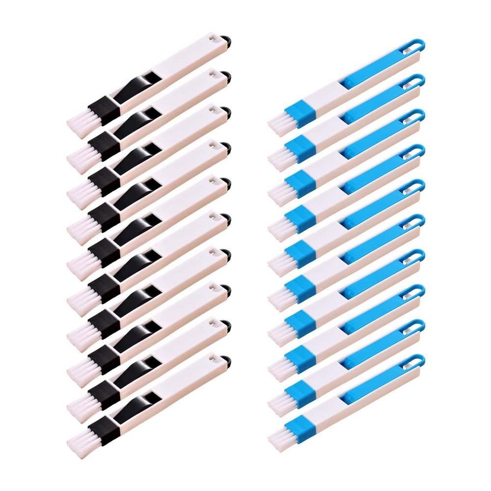 20 Groove Cleaning Brushes with Dustpan Set, Detachable Track Brush for Window Slots, AC Vents, Car Vents, Keyboard Cleaning, 7.28 Inch Blue and Black