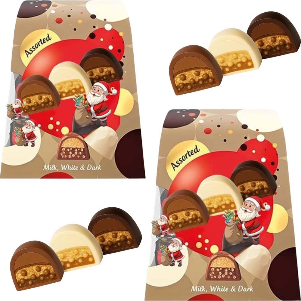 Christmas Chocolate Treats 200g White, Milk & Dark Chocolates with Truffles Perfect Festive Gift for Sweet Lovers - Mlts (2 x Pack, White, Dark and Milk Chocolate)