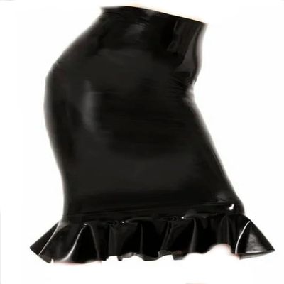 CHBYUOMLJIK 100% Latex Pencil Skirt with Frills Woman Latex High Waist Pencil Skirt With Lace Trim