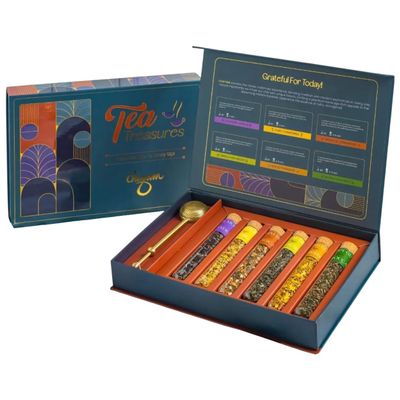 M1SS Tea Treasure 6 Tube Gift Box with 6 Premium Loose Leaf Blends & Brass Infuser Lavender Vanilla, Chamomile, Turmeric, Cinnamon Green, Moroccan Mint & Himalayan Green Luxury Tea Gift Set