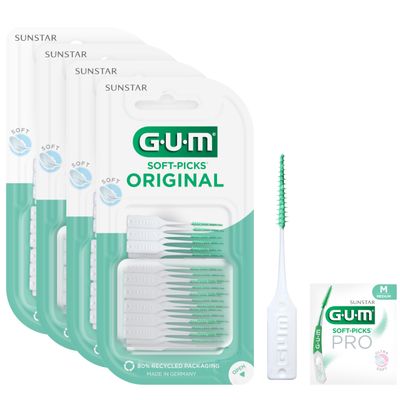 GUM Soft-Picks Original Interdental Cleaners | Teeth Cleaning and Plaque Removal | 4 x 50 Pieces (Size M: ISO 2 - ISO 2-4, 0.9-1.4 mm) +1 Bonus Free