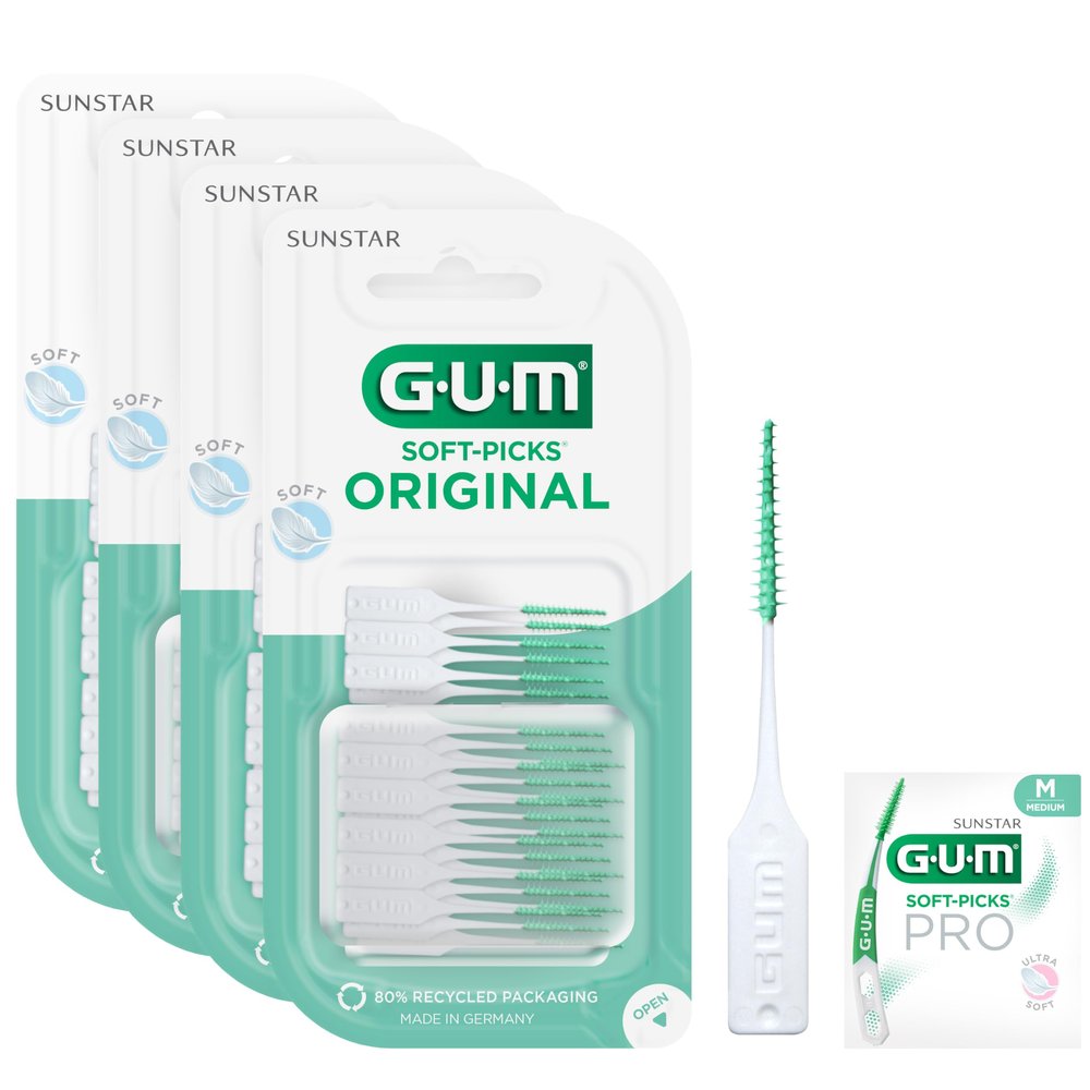 GUM Soft-Picks Original Interdental Cleaners | Teeth Cleaning and Plaque Removal | 4 x 50 Pieces (Size M: ISO 2 - ISO 2-4, 0.9-1.4 mm) +1 Bonus Free