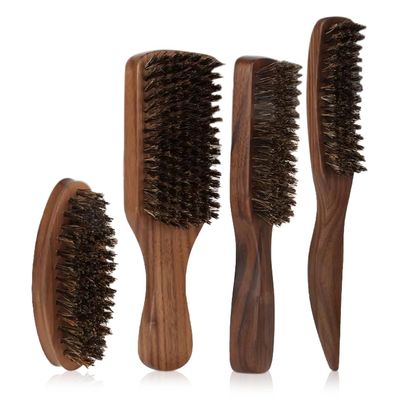 4-Piece Natural Wood Men's Beard Brush and Comb Gift Set - Premium Beard Grooming Kit with Styling Boar Bristle Brush, Barber Tools for Valentine's Day Christmas Gifts