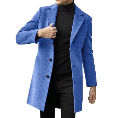 Generisch Men's Long Outdoor Jacket with Button Slim Fit Winter Coat Business Trench Coat Loose Leisure Jacket Stand-Up Collar Transition Coat Comfortable Plain Windbreaker Hiking Jacket, O Blue, XXXL