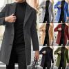 Generisch Men's Long Outdoor Jacket with Button Slim Fit Winter Coat Business Trench Coat Loose Leisure Jacket Stand-Up Collar Transition Coat Comfortable Plain Windbreaker Hiking Jacket, O Blue, XXXL view 2