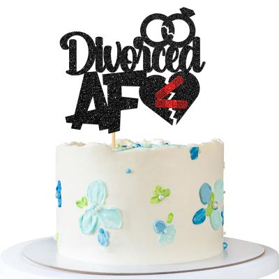 Divorced AF Cake Topper - Divorced Party Cake Supplies - Newly Single - Officially Done Divorce Party Decoration - Black Glitter
